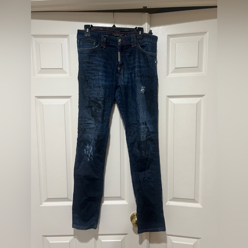PHILIPP PLEIN‎ Dark Blue ILLEGAL FIGHT CLUB ARTISTRY SLIM FIT JEANS SIZE 33
